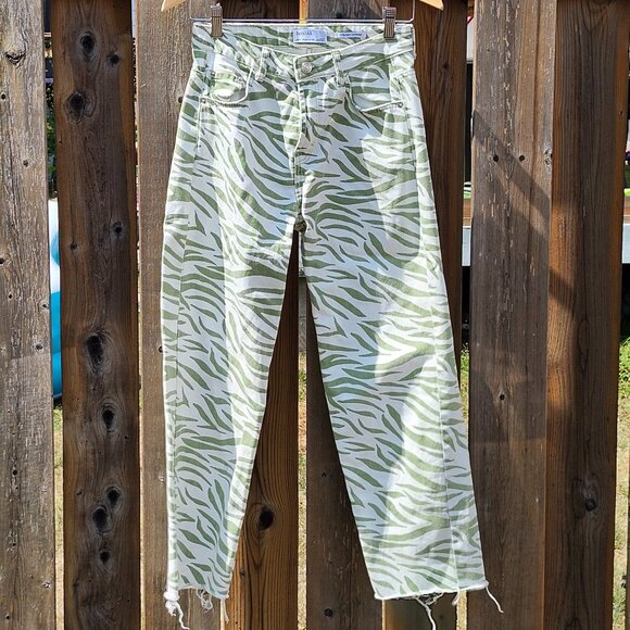 ASOS Bershka straight leg zebra print pants in green Size 4 LIKE NEW - Picture 2 of 8